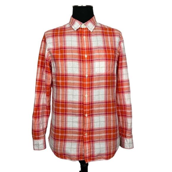 Banana Republic Slim Fit Lenin Blend Plaid Shirt - Men’s M - Picture 1 of 7